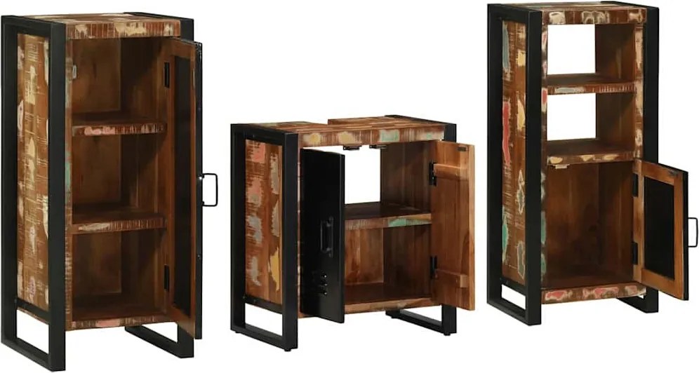 Fürdőszoba bútor szett 3 pcs Szilárd Újrahasznosított Fa