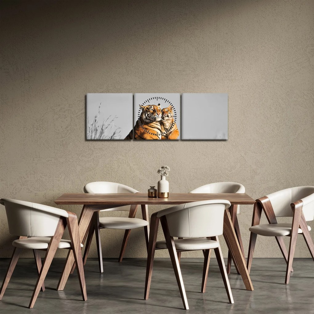 Kép - Tigris és a kölyke, fekete-fehér változat (órával) (90x30 cm)