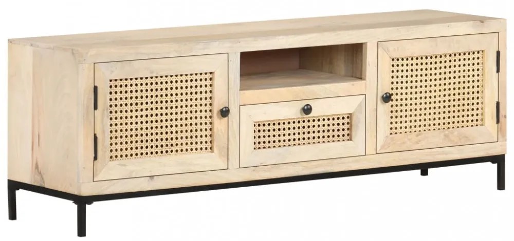 tömör mangófa és természetes nád TV-szekrény 120 x 30 x 40 cm