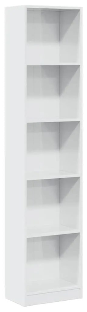 magasfényű fehér szerelt fa könyvespolc 40 x 24 x 176 cm