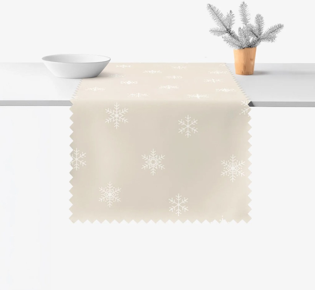 Goldea karácsonyi teflonos asztali futó - hópelyhek latte alapon 50x120 cm