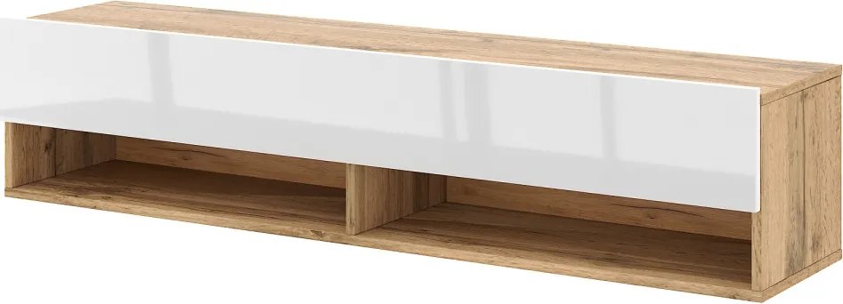 TV-szekrény 140 cm, 1 ajtóval, Wotan tölgy/magasfényű fehér színkombinációban DERBY