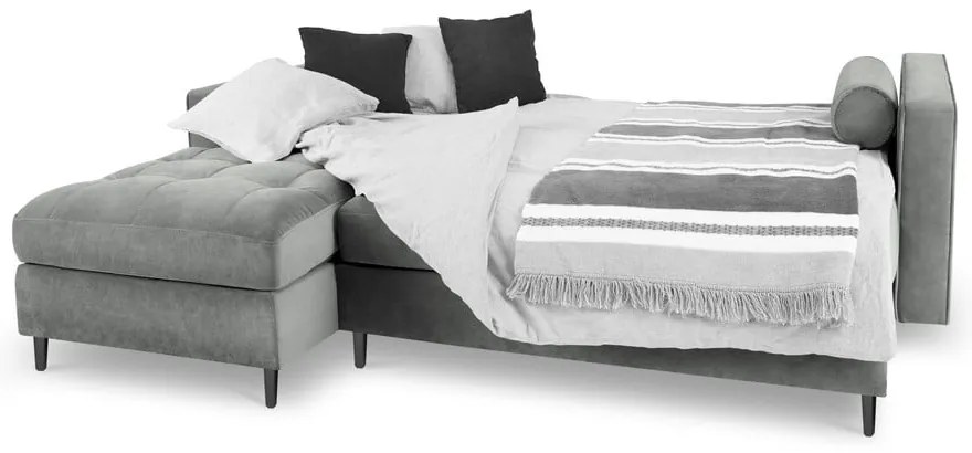 Santo világosszürke kinyitható bársony sarokkanapé, bal oldali - Milo Casa