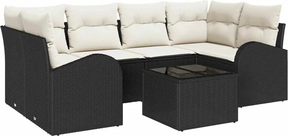 vidaXL Kerti Kanapé Szett párnával tárolóval 7 pcs Fekete és Krém