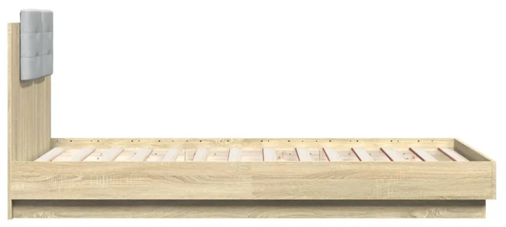 sonoma tölgy színű ágykeret fejtámlával és LED-ekkel 90x190 cm