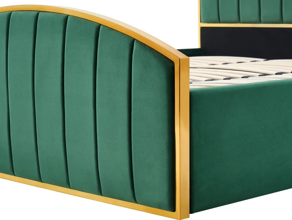 Ágy ráccsal, 160x200, zöld Velvet szövet/gold arany króm, GEORGIA