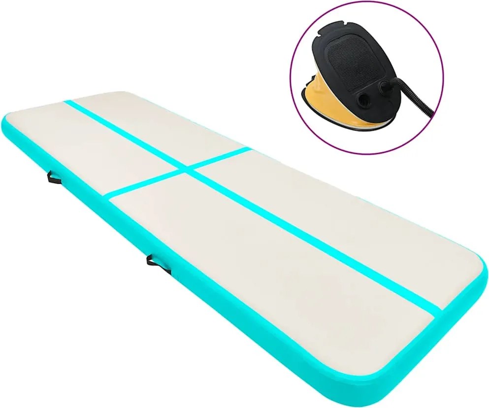 vidaXL zöld PVC felfújható tornamatrac pumpával 300 x 100 x 20 cm