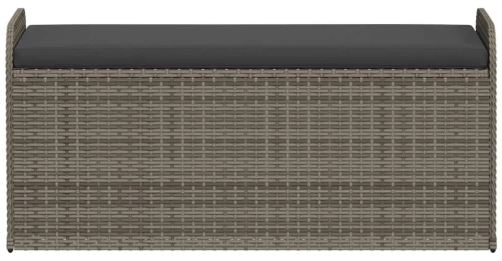 szürke polyrattan tárolópad párnával 115 x 51 x 52 cm