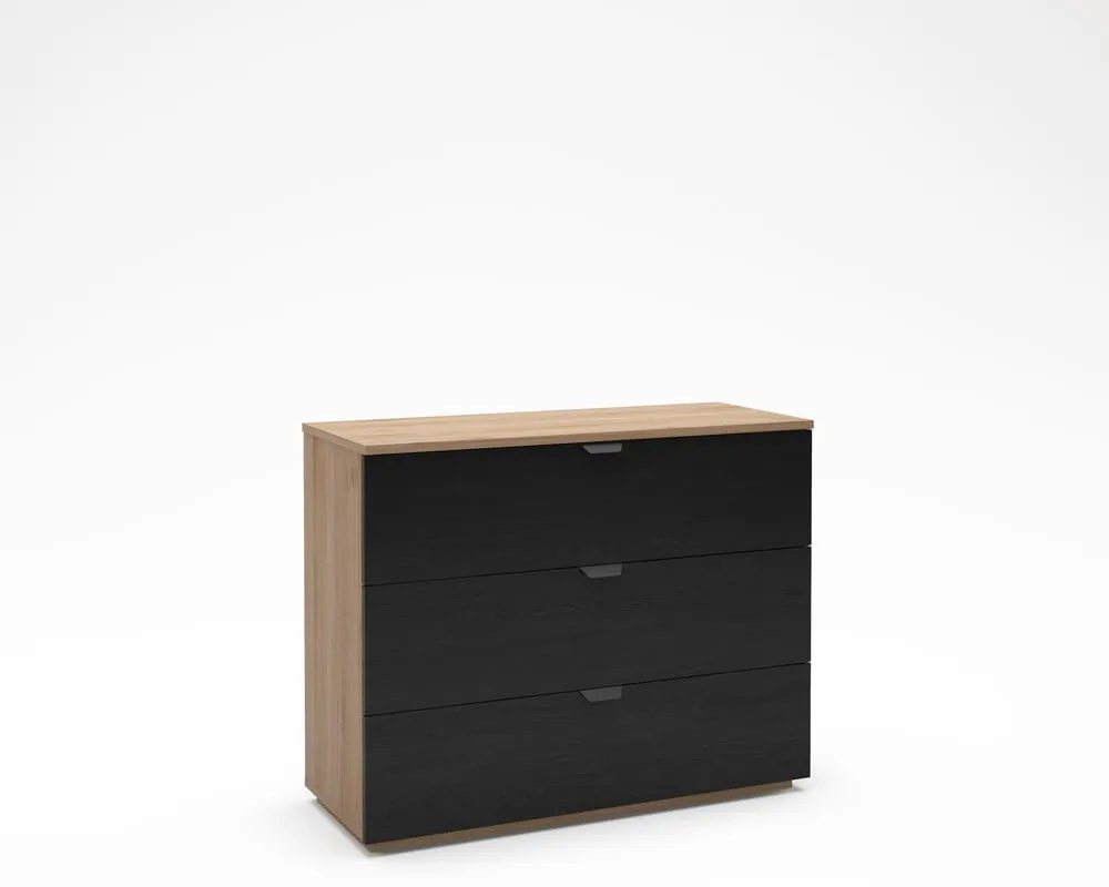 Fekete-natúr színű komód tölgyfa dekorral 100x80x40 cm Dennis – Marckeric