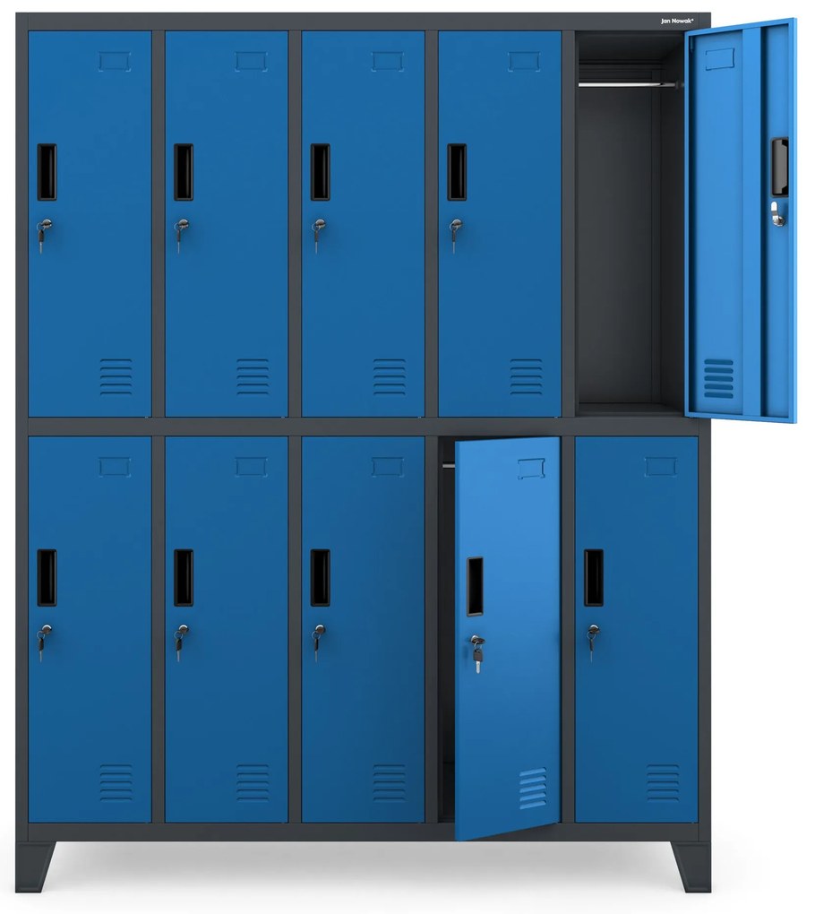 Fém öltözőszekrény 10 ajtóval BARTEK 1360 x 1720 x 450 mm, antracit-kék