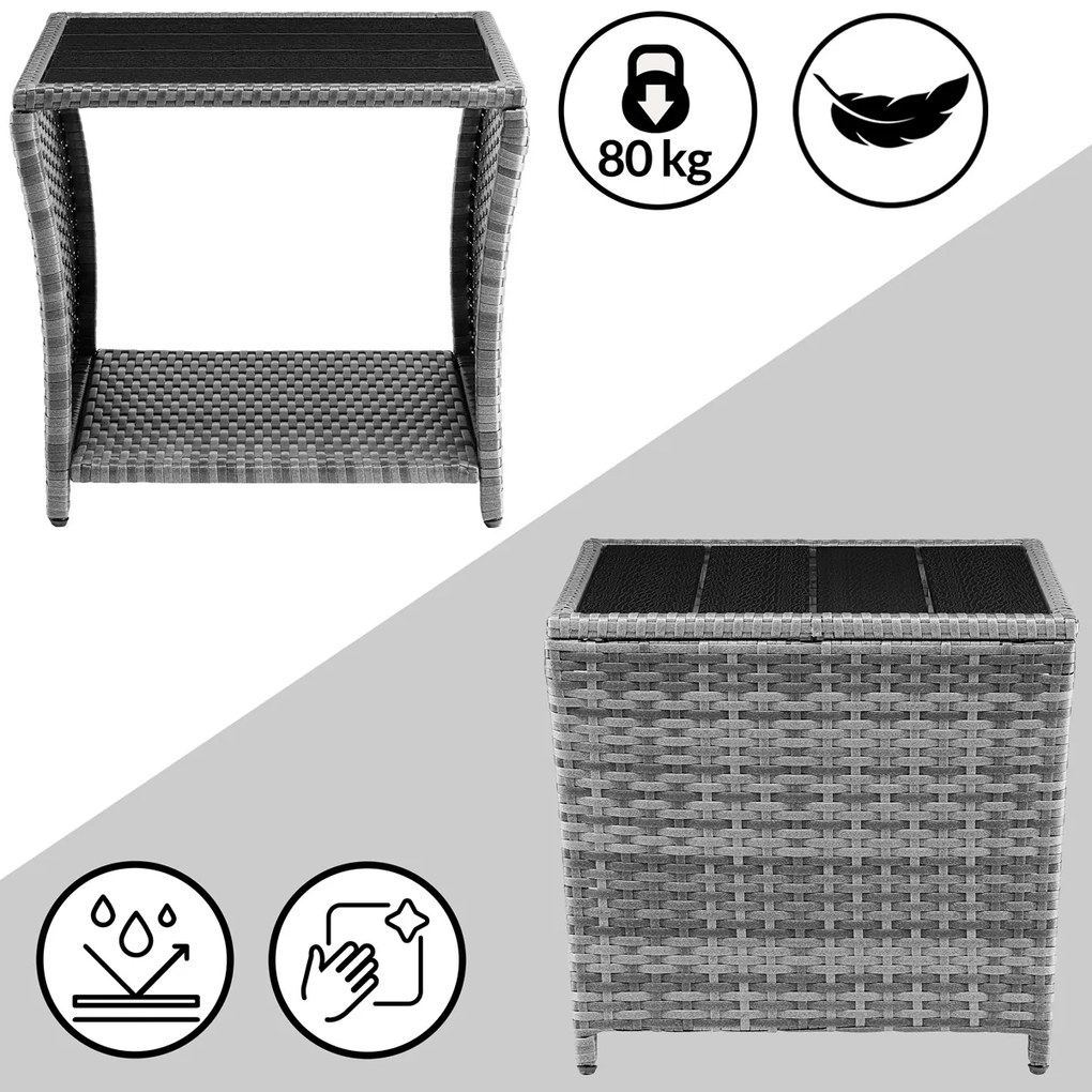 Casaria® Vedis polyrattan asztalka 45x45x40 cm - szürke