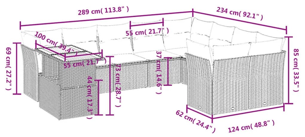 10 részes bézs polyrattan kerti ülőgarnitúra párnával