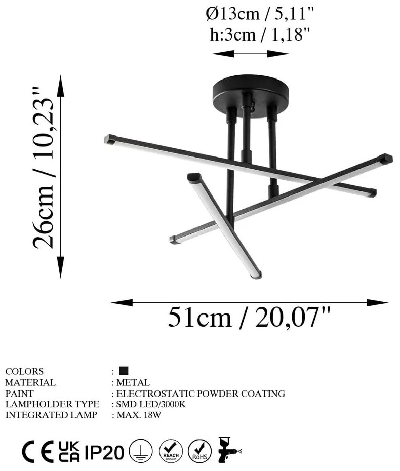 Fekete LED mennyezeti lámpa 26x51 cm Umut – Opviq lights