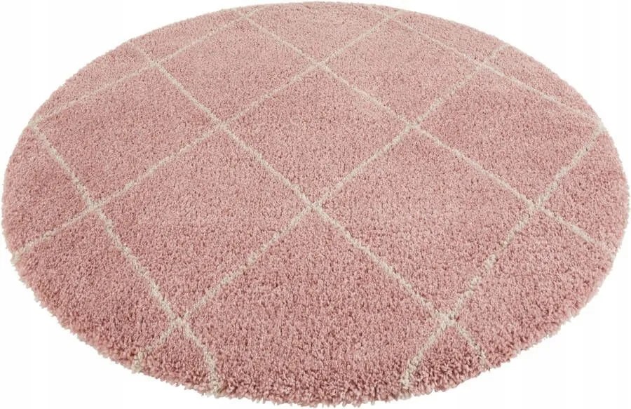 Kerek shaggy szőnyeg 160cm, krémrózsaszín boho mintás, puha szőrrel