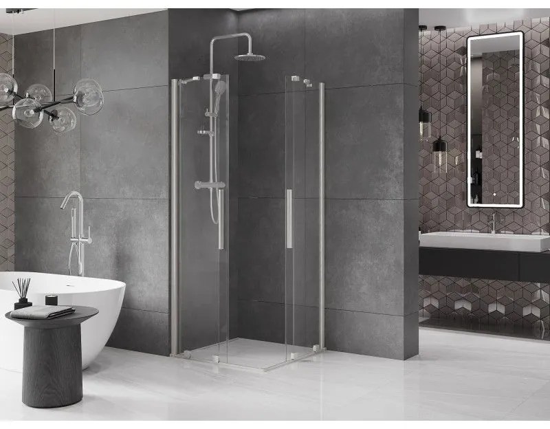 Mexen Velar Duo, zuhanykabin tolóajtóval 90 x 90 cm, 8mm átlátszó üveg, csiszolt acél, 871-090-090-02-97