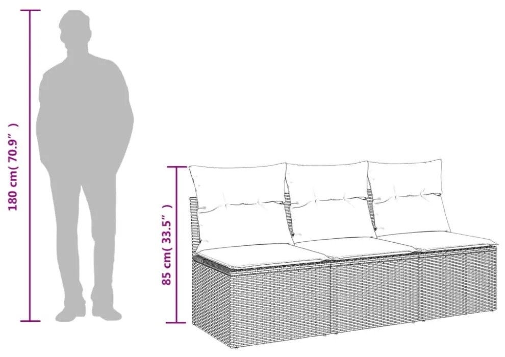 3 személyes barna polyrattan kerti kanapé párnával