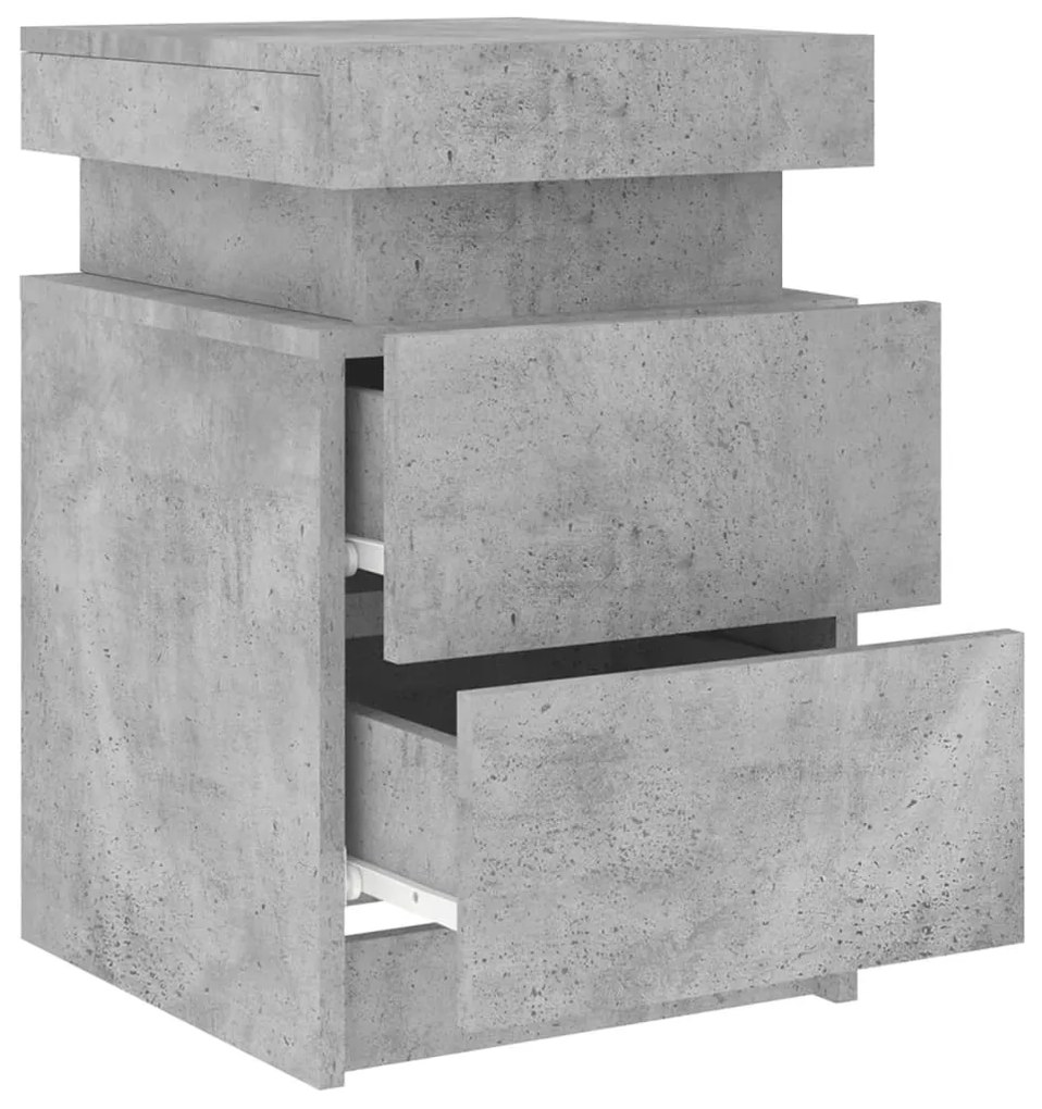 betonszürke éjjeliszekrény LED-világítással 35 x 39 x 55 cm
