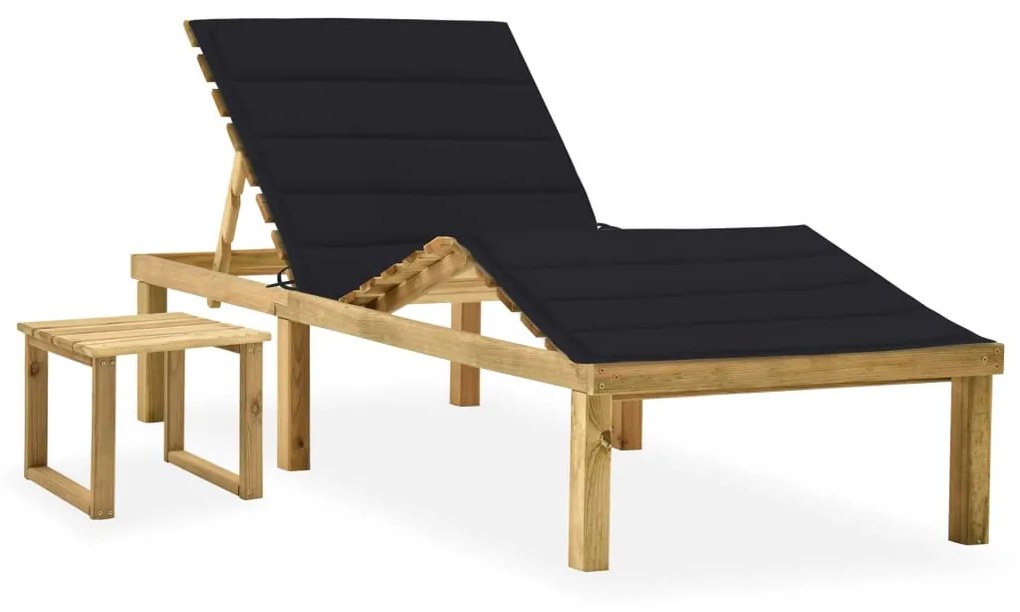 vidaXL impregnált fenyőfa kerti napozóágy asztallal és párnával