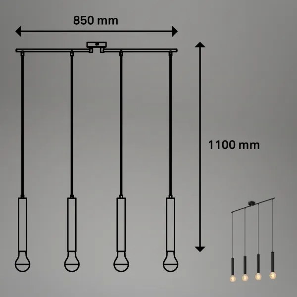 Briloner - Csillár zsinóron LONGA 4xE27/60W/230V fekete