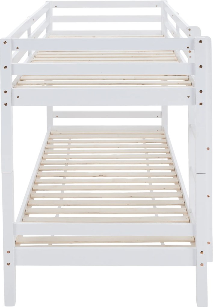 Emeletes ágy, 90x200, tömör fa, fehér, INEZA