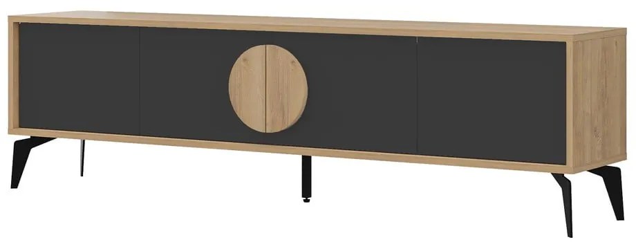 Fekete-natúr színű TV-állvány tölgyfa dekorral 180x51 cm Vae – Marckeric