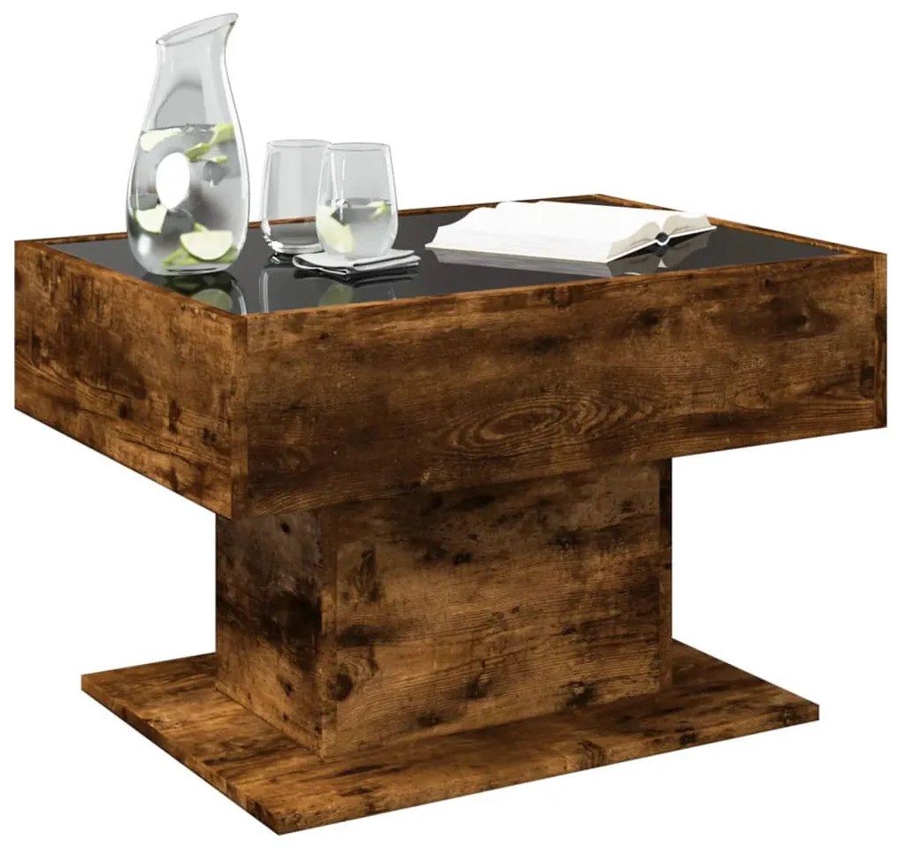 Füstös tölgy szerelt fa dohányzóasztal LED-del 70 x 50 x 45 cm