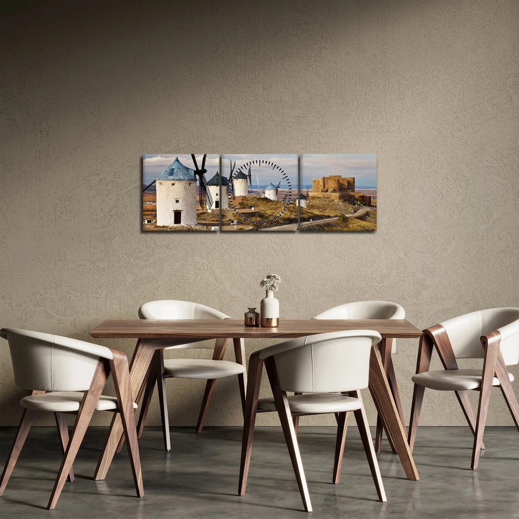 Kép - Consuegra szélmalmai, Spanyolország (órával) (90x30 cm)