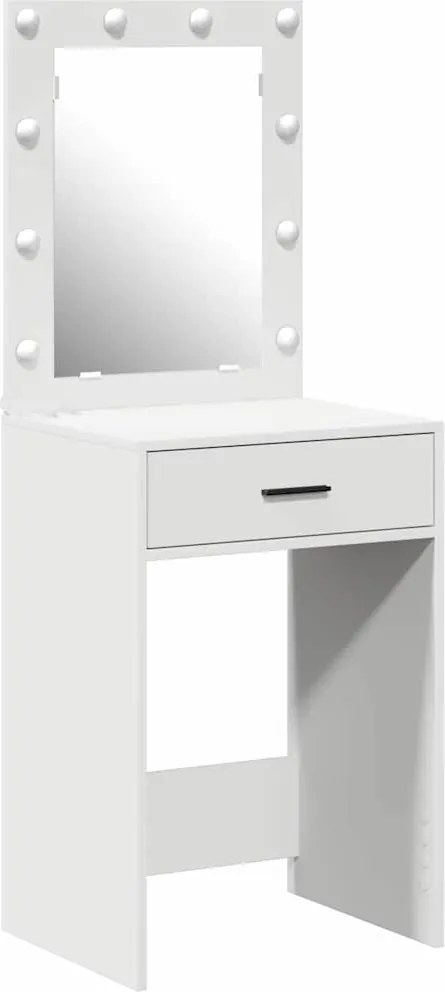 vidaXL Öltözködőasztal tükör lámpákkal Fehér 50 x 41 x 135 cm Faanyag
