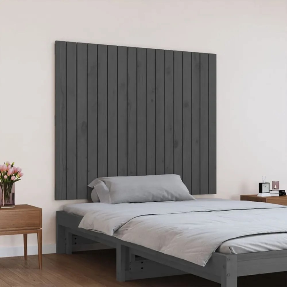 szürke tömör fenyőfa fali fejtámla 108x3x90 cm