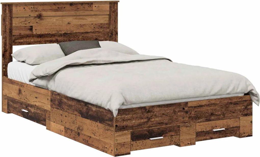 vidaXL Ágykeret fejtámlával fiókkal Öreg fa 120 x 190 cm Faanyag