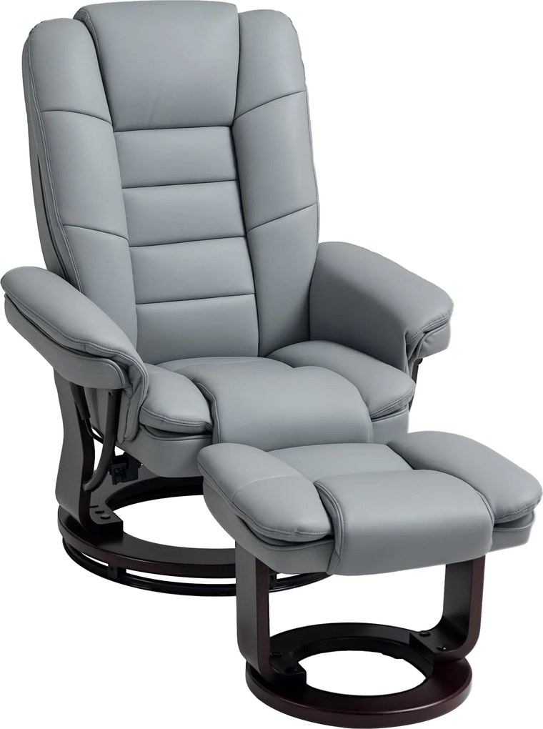 HOMCOM Fotel Lábpihentetővel 360° Forgatható TV Fotel Reclining Funkcióval, 130 kg teherbírással, Műbőr, Szürke | Aosom