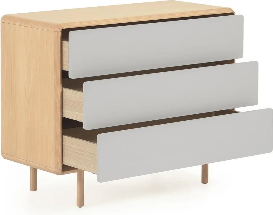 Szürke-natúr színű komód kőrisfa dekorral 99x78,5x42 cm Anielle – Kave Home