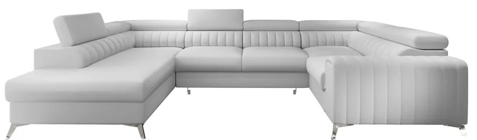 Fehér bőrutánzat kinyitható-tárolóhelyes sarokkanapé (bal oldali-U alakú) Louis – ELTAP