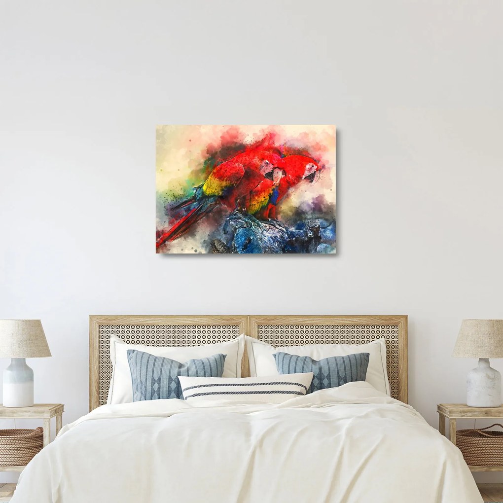 Vörös ara papagájok képe (üvegen) (70x50 cm)