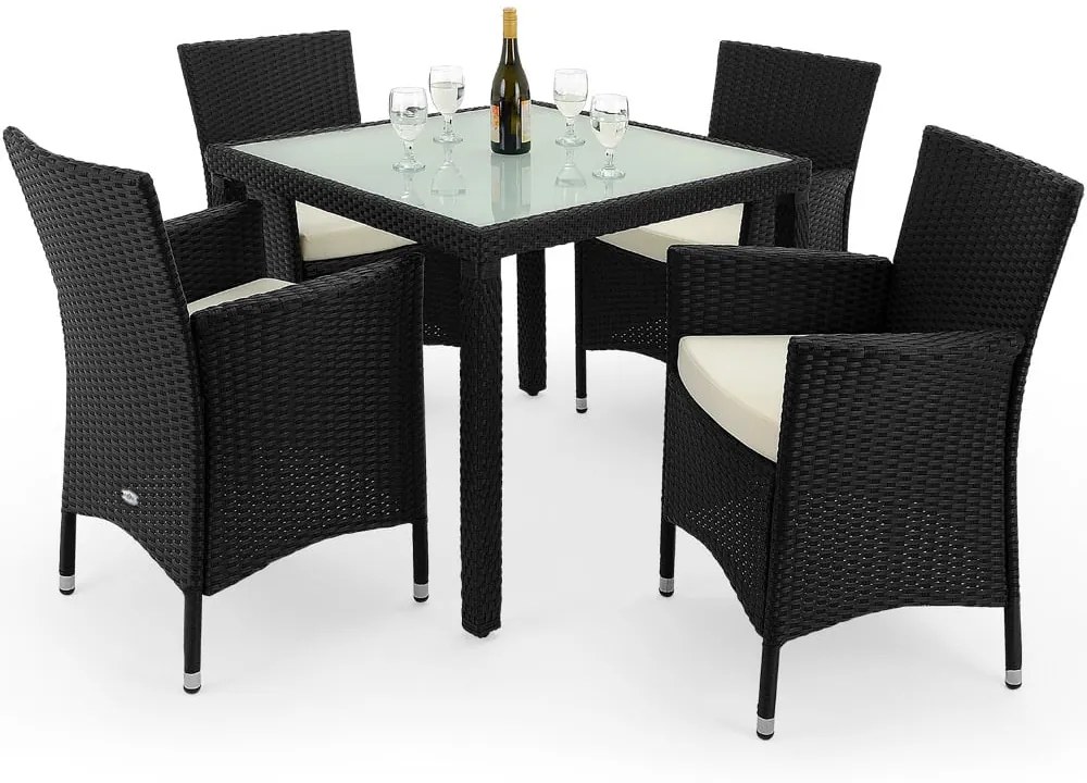 Casaria® Kerti rattan szett Berlin 1+4 - fekete