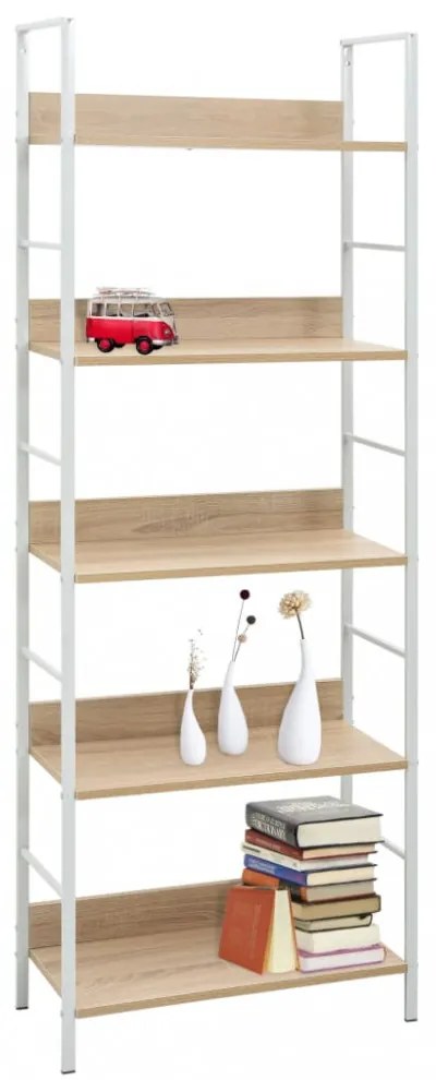 5 szintes tölgyszínű szerelt fa könyvespolc 60x27,6x158,5 cm