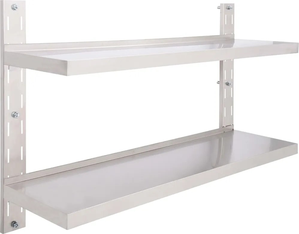 vidaXL kétszintes rozsdamentes acél falra szerelhető fali polc 120 x 30 cm