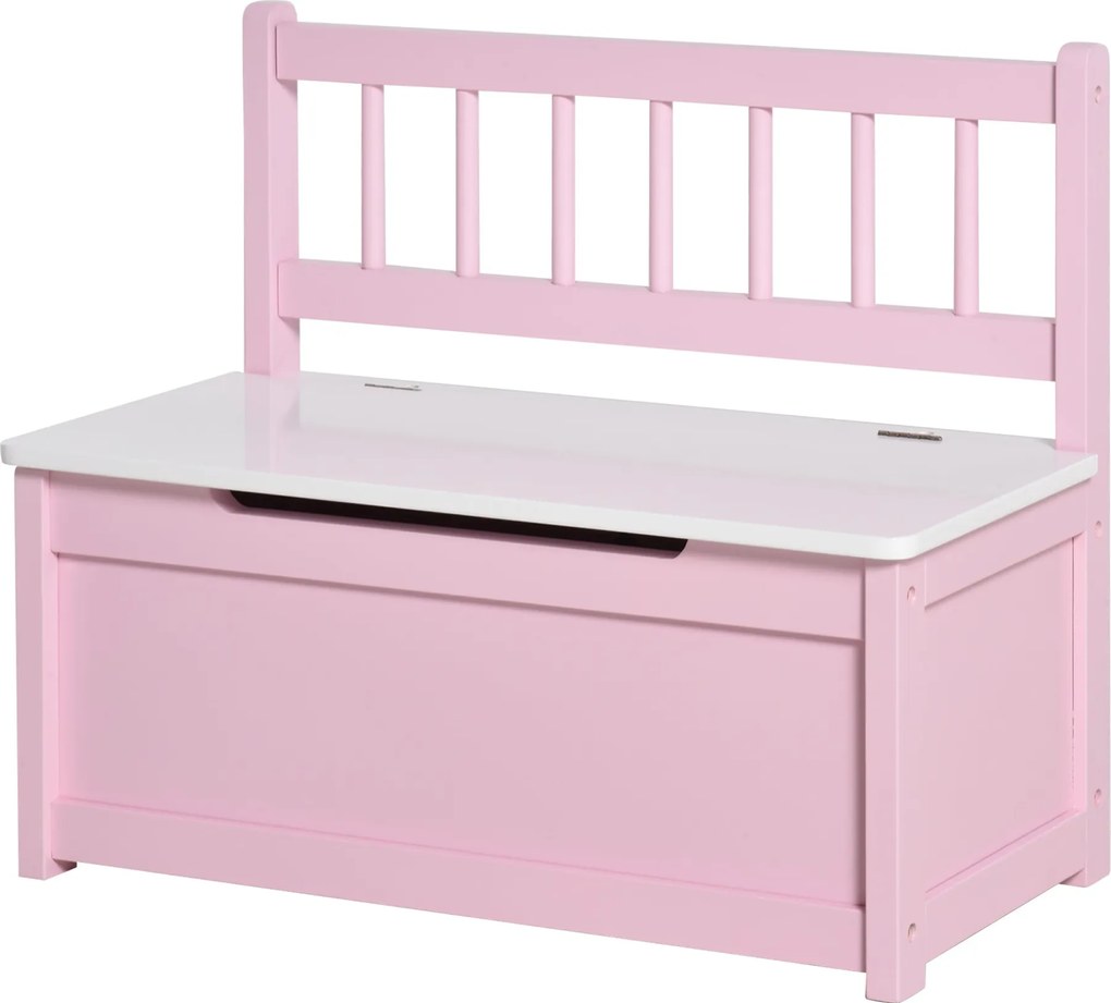 HOMCOM Gyermek Játék Tárolópad - Hátpárnával és Párnázott Fedéllel, 40 kg Kapacitás Játszószobákhoz, 60x30x50 cm, Rózsaszín és Fehér | Aosom