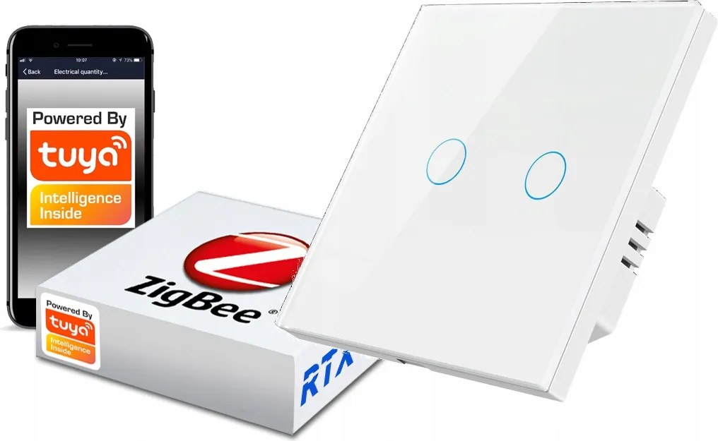 Érintőkapcsoló ZigBee Tuya 2körös fehér #n nélkül