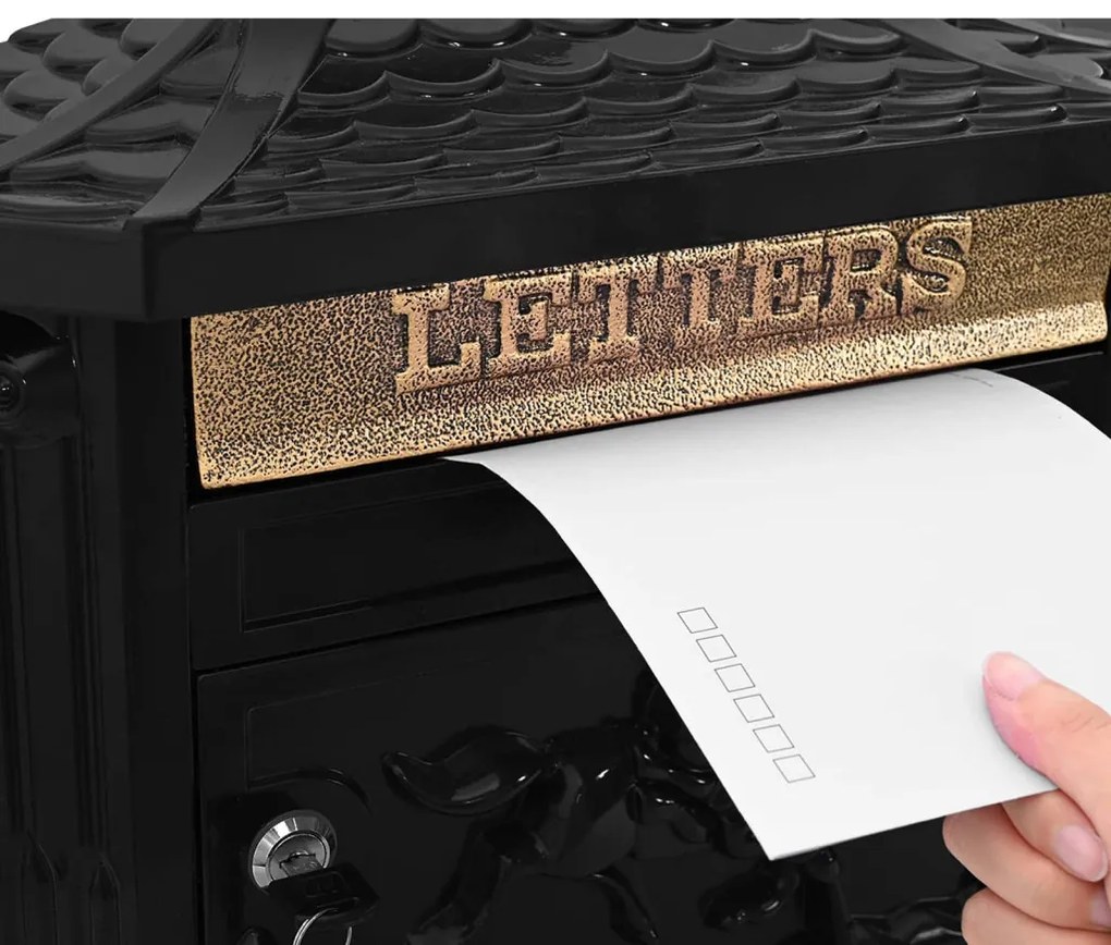 vidaXL Fali Postafiók Fekete 40.5 x 15.5 x 44 cm Öntött alumínium