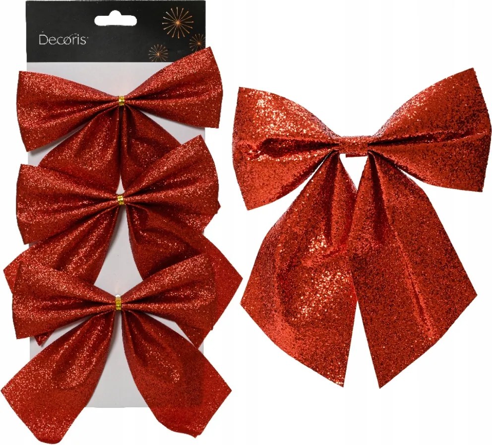 Masni Dekorációs masni Piros csillámos karácsonyfadísz Diy 15cm 3db