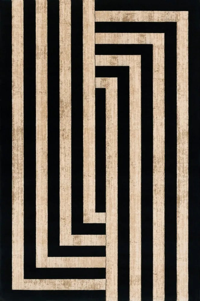 Fekete-bézs gyapjú szőnyeg 170x240 cm Agnus Art Deco II – Agnella