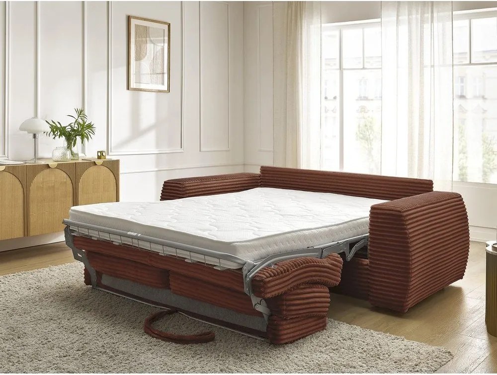 Narancssárga kordbársony kinyitható kanapé mindennapos alvásra 220 cm Hugo – Bobochic Paris