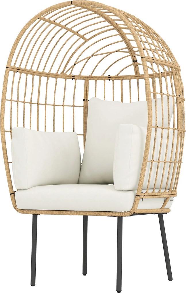 Outsunny Rattan Tojásformájú Szék Levehető Párnázattal, Varrással, Nagy Kivitelű Kültéri Szék Rattanból, Időjárásálló Műanyag Szék Kerthez, Erkélyhez,