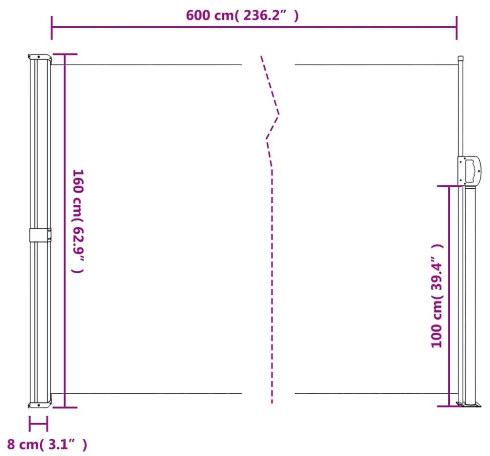 bézs behúzható oldalsó napellenző 160 x 600 cm