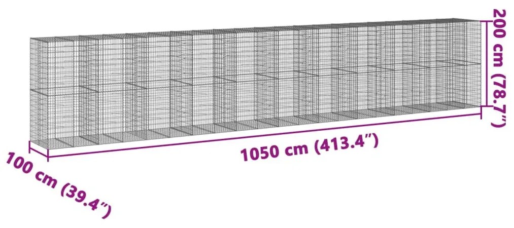 horganyzott vas gabion kosár fedéllel 1050 x 100 x 200 cm