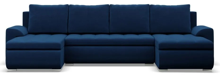 Tokio U alakú sarokkanapé, 3 ágyneműtartóval, bársony, univerzális oldal, kék