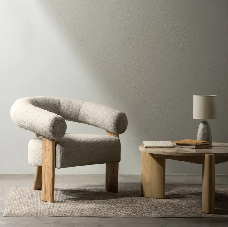 Bézs design fotel KOKEI, tölgy