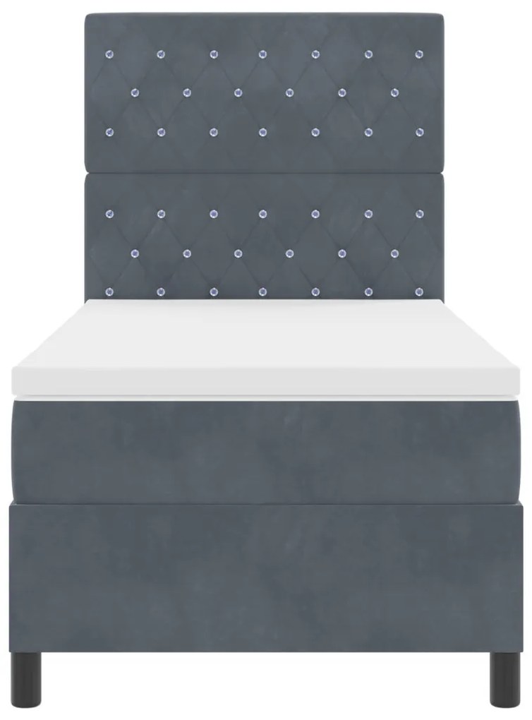 Boxspring Ágy Mattal Sötétszürke Egyszemélyes Bársonyos