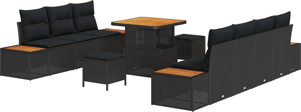 vidaXL Kerti Kanapé Szett 10 pcs Fekete polirattan